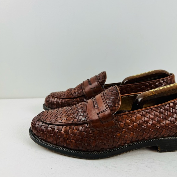 Russell & Bromley Tan Brown Leather Woven Classic Slip On Loafers UK 9 - Picture 11 of 12